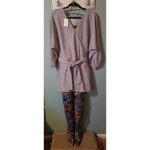 (NWT) Heather Grey Blouson Sleeve Belted Sweater Dress (Size M)